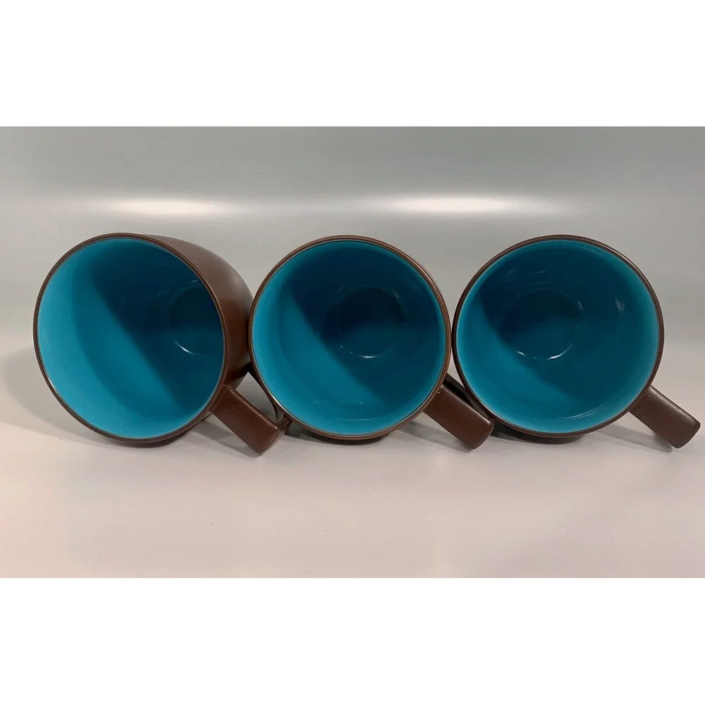 3 Waechtersbach DUO Mugs Azure Blue Coffee Cup Turquoise and Brown